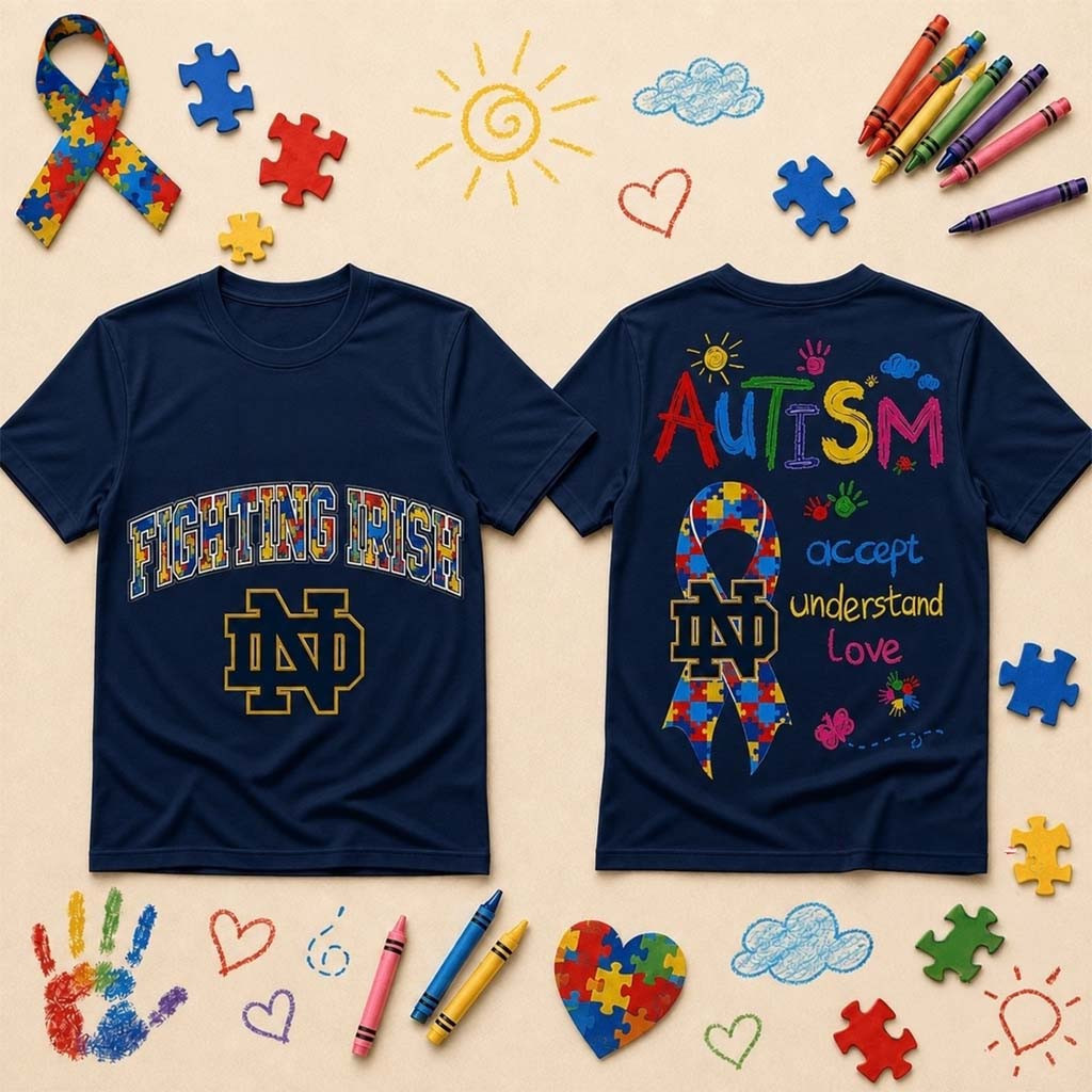 Notre Dame Fighting Irish Merch Autism Awareness Puzzle Ribbon T-Shirt Autism Awareness Gifts