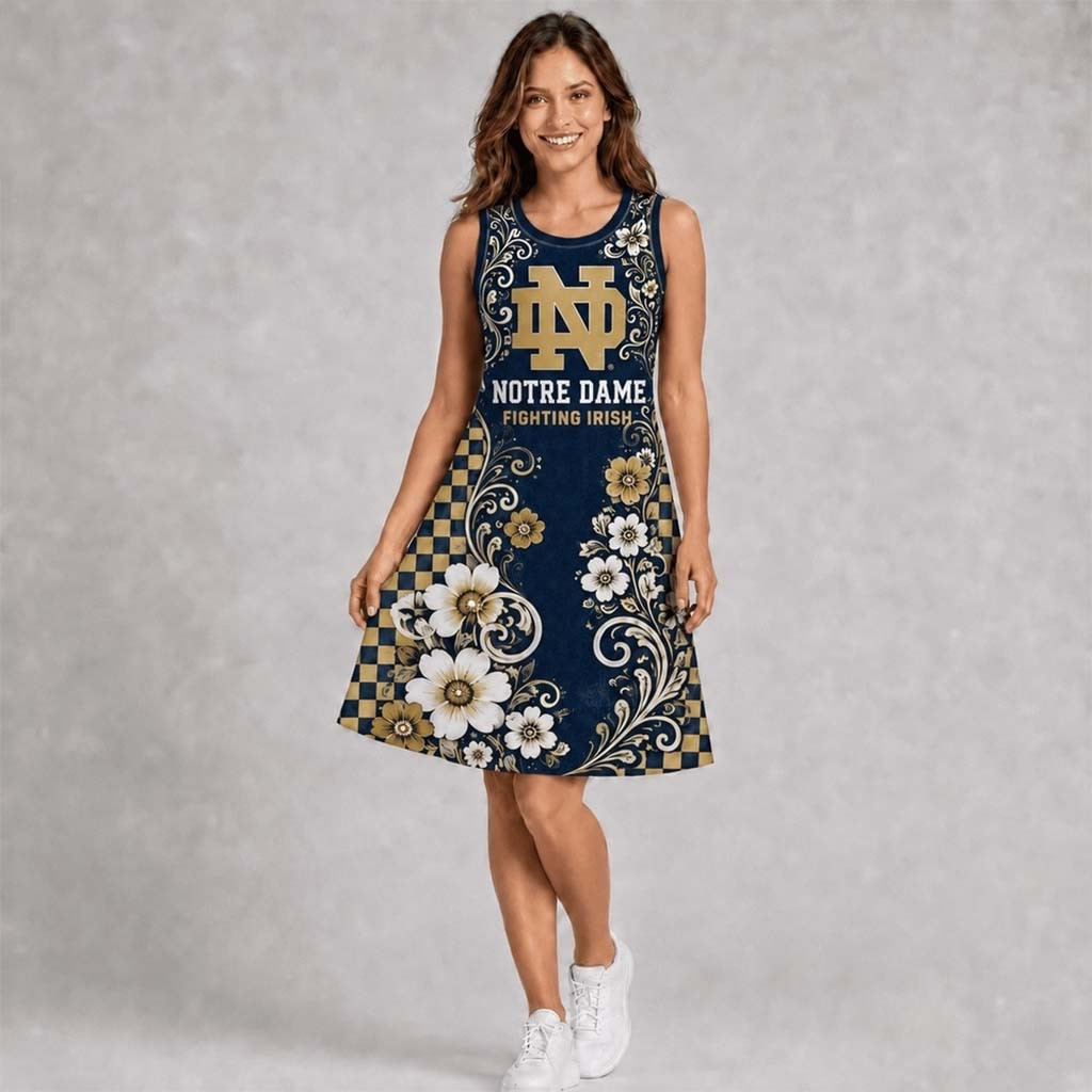 Notre Dame Fighting Irish Sporty Floral Elegance Women's Sleeveless Dress Fighting Irish Merch - Kdjoy