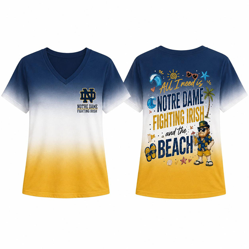 Notre Dame Fighting Irish Tropical Beach Vibes V-Neck Shirt Notre Dame Merch Gift For Summer - Kdjoy