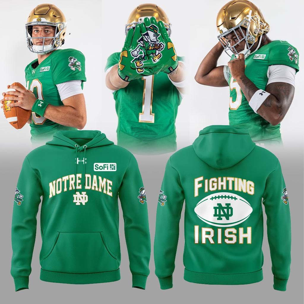 Notre Dame Fighting Irish Wear Green Football Hoodie Notre Dame Merch Game Day Gifts For Fans - Kdjoy