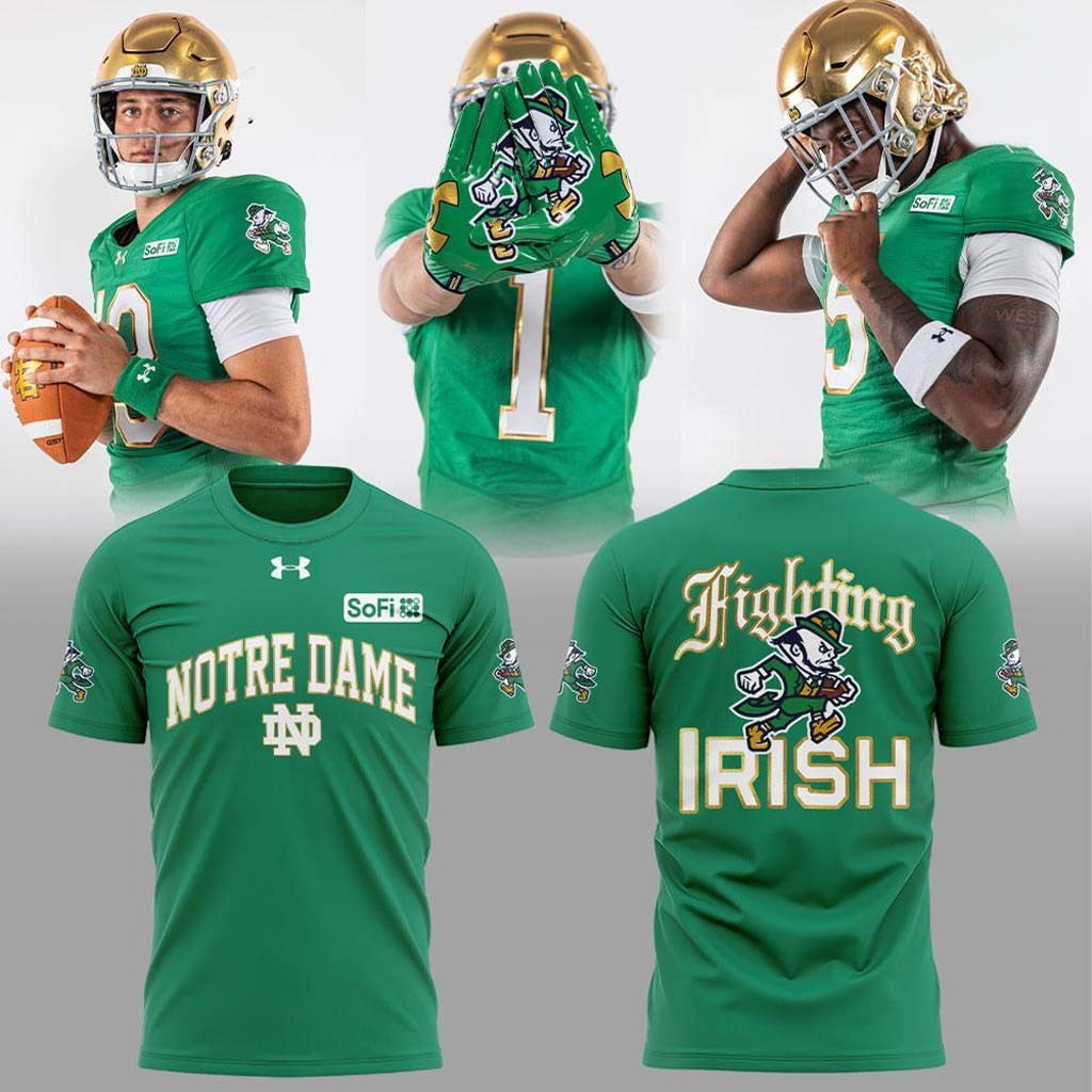 Notre Dame Fighting Irish Wear Green Football T-Shirt Notre Dame Football Merch Fan Gifts - Kdjoy