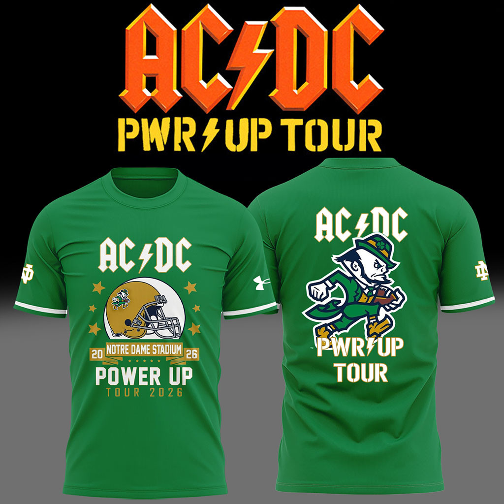 Notre Dame Fighting Irish X AC DC Tour T-Shirt ACDC Power Up Tour Merch Gift For Fans - Kdjoy