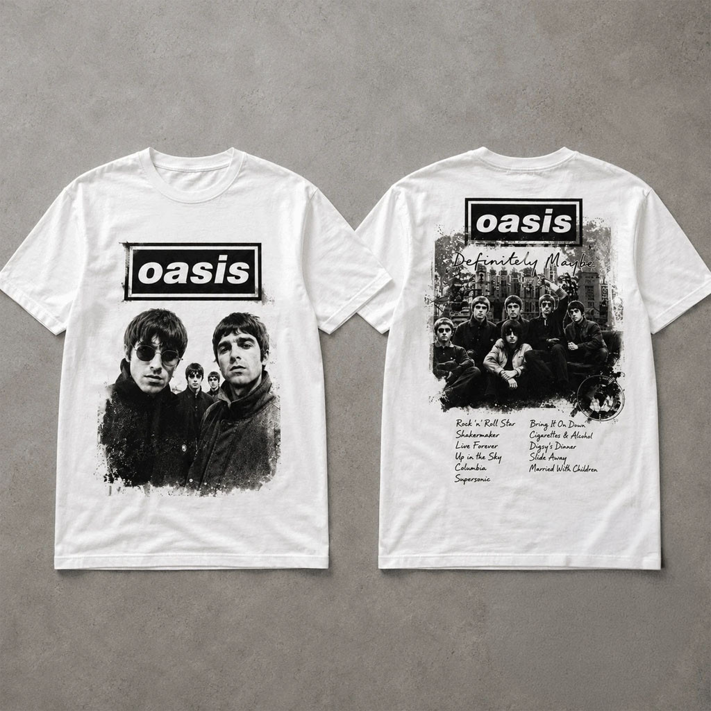 Oasis Definitely Maybe Album Tracklist T-Shirt 2026 Oasis Merch Best Gift For Band Fans - Kdjoy