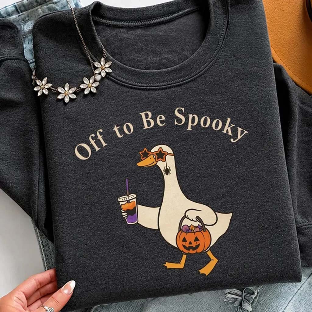 Off To Be Spooky Goose Holding Coffee Pumpkin Sweatshirt Funny Halloween Gift For Friends - Kdjoy