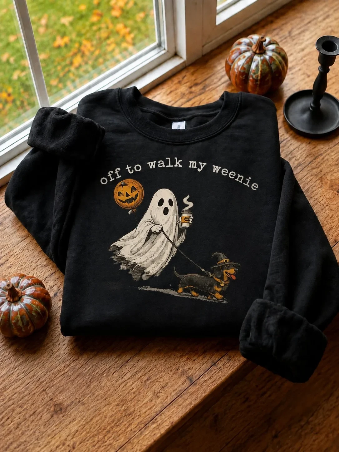 Off To Walk My Weenie Halloween Sweatshirt Ghost Dachshund Clothes Gift Ideas For Husband - Kdjoy