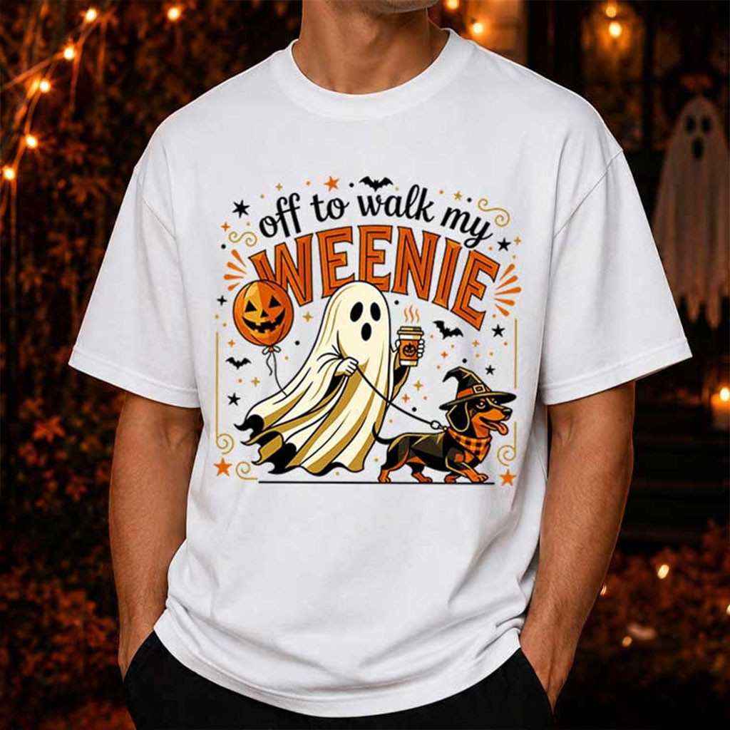 Off To Walk My Weenie T-Shirt Funny Ghost Dachshund Halloween Shirt Gifts For Dog Lovers - Kdjoy