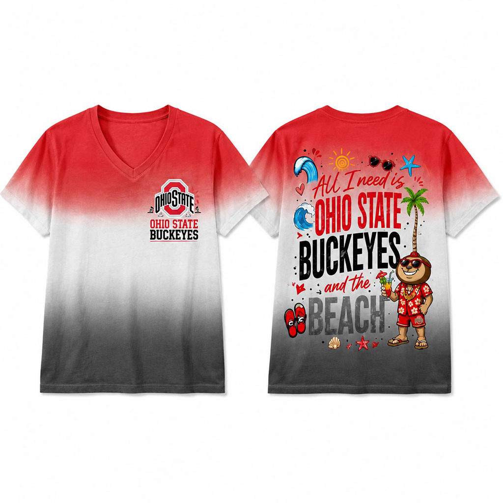 Ohio State Buckeyes 2026 Tropical Beach Vibes V-Neck Shirt Buckeyes Merch Gift For Summer - Kdjoy