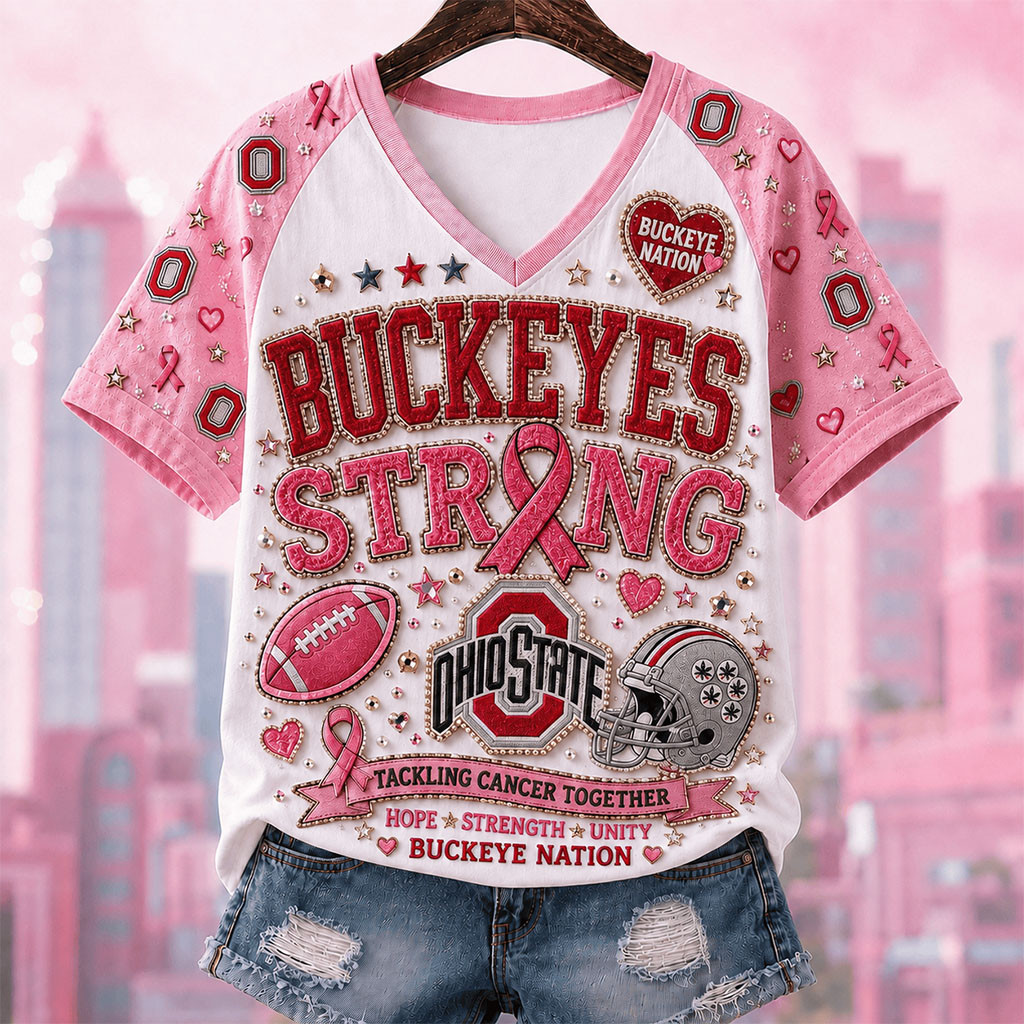 Ohio State Buckeyes Breast Cancer Awareness V-Neck Shirt Pink Out Game Day For Cure Buckeyes Merch