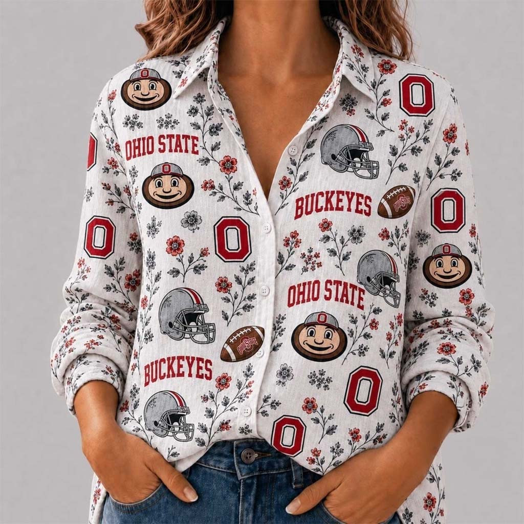 Ohio State Buckeyes College Spirit Blossoms Long Sleeve Button Up Shirt Buckeyes Merch Fan Gifts - Kdjoy Ohio State Buckeyes College Spirit Blossoms Long Sleeve Button Up Shirt Buckeyes Merch Fan Gifts - Kdjoy