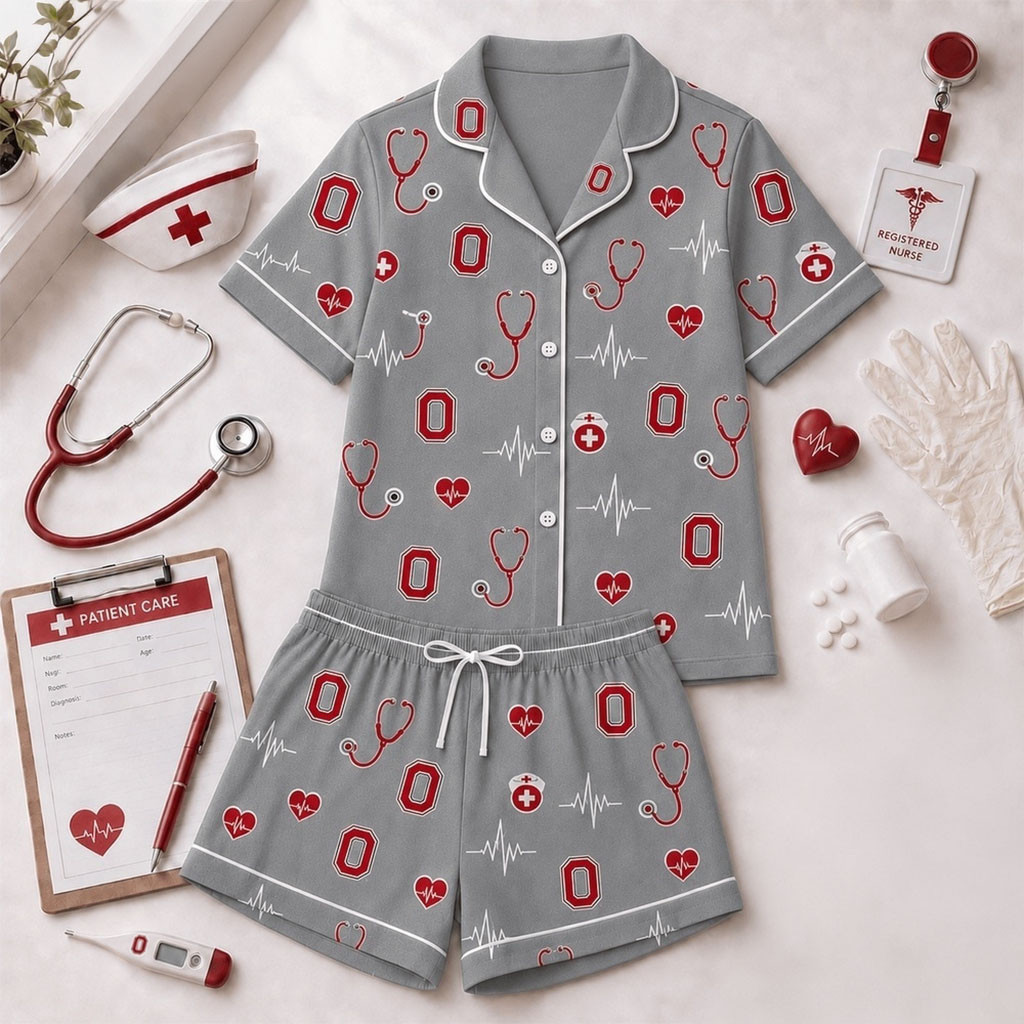 Ohio State Buckeyes Heartbeats And Home Teams Short Sleeve Pajamas Set Buckeyes Merch Women - Kdjoy Ohio State Buckeyes Heartbeats And Home Teams Short Sleeve Pajamas Set Buckeyes Merch Women - Kdjoy