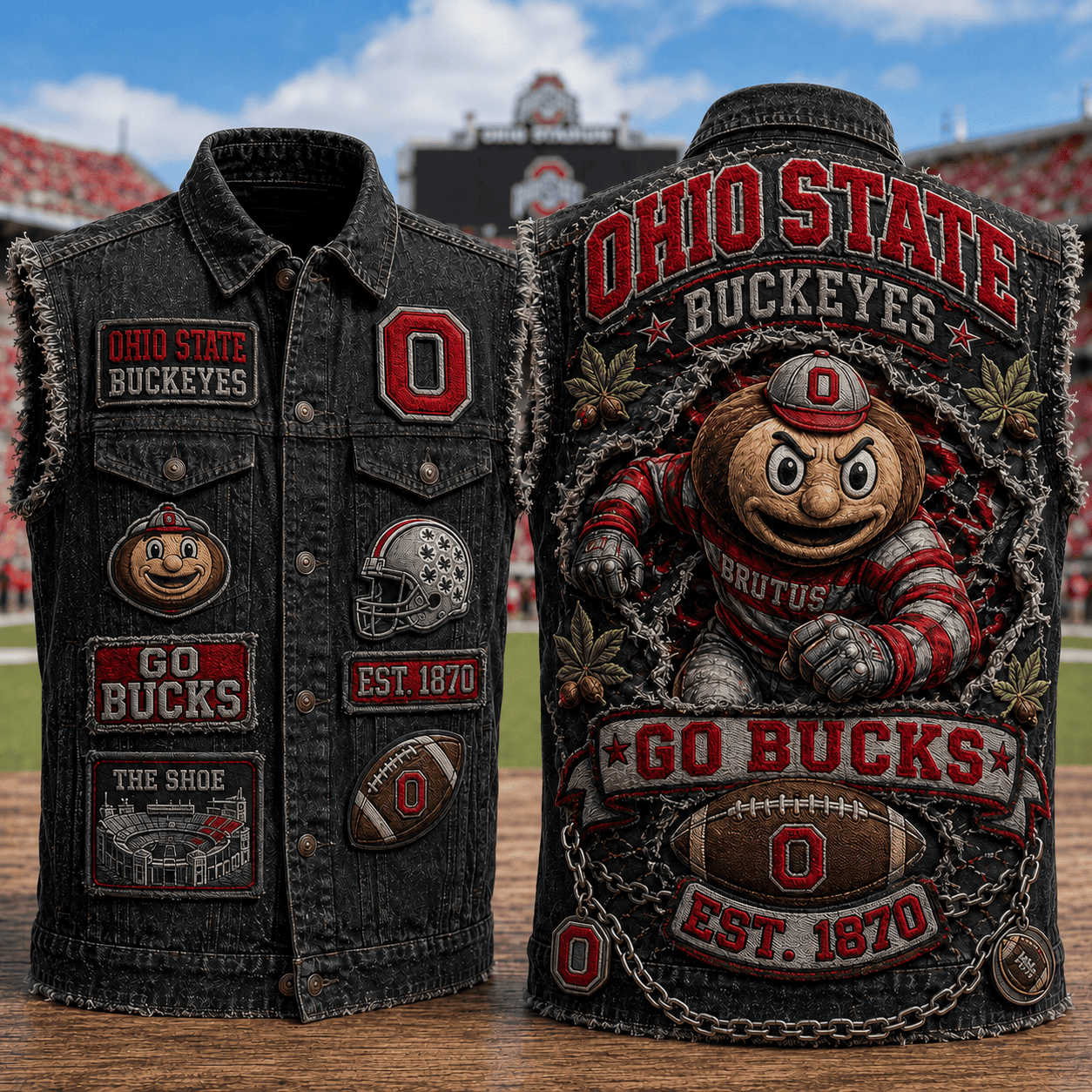 Ohio State Buckeyes Merch Go Bucks Est 1870 Denim Vest Game Day Gift For Football Lovers - Kdjoy