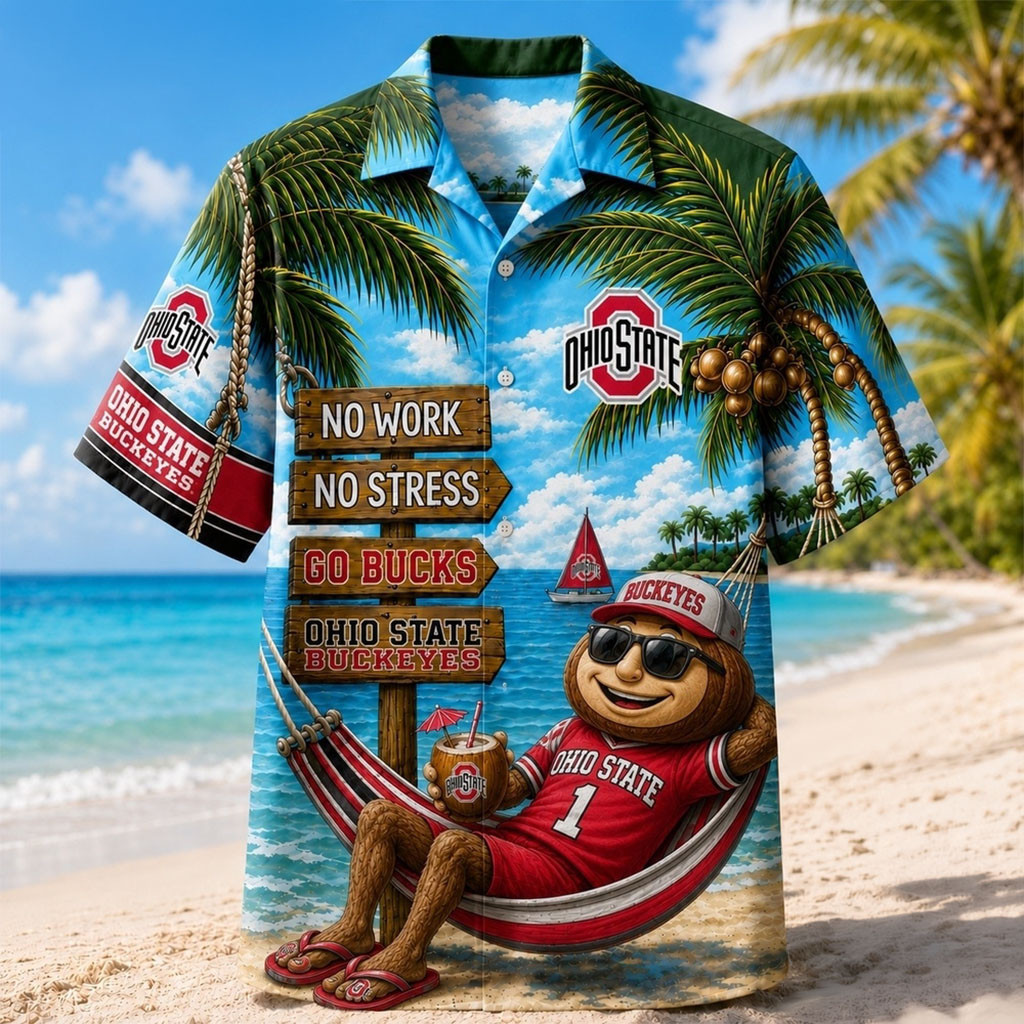 Ohio State Buckeyes No Work No Stress Hawaiian Shirt Buckeyes Merch Summer Outfits - Kdjoy Ohio State Buckeyes No Work No Stress Hawaiian Shirt Buckeyes Merch Summer Outfits - Kdjoy
