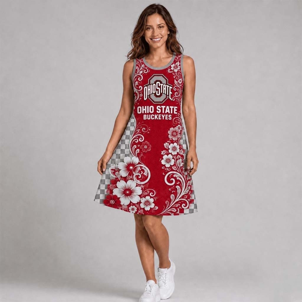 Ohio State Buckeyes Sporty Floral Elegance Women's Sleeveless Dress Buckeyes Merch Wife Gifts - Kdjoy Ohio State Buckeyes Sporty Floral Elegance Women's Sleeveless Dress Buckeyes Merch Wife Gifts - Kdjoy