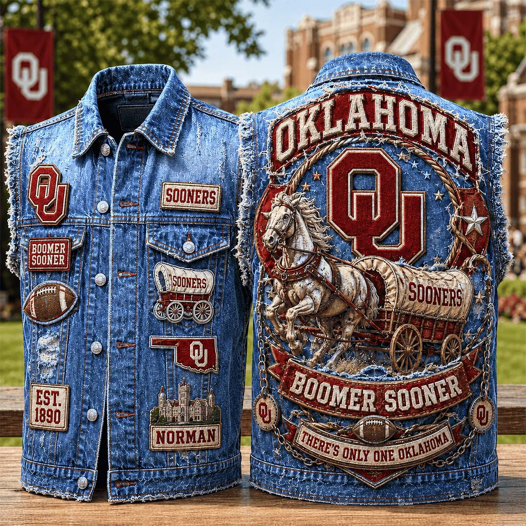 Oklahoma Boomer Sooner Merch There's Only One Oklahoma Denim Vest Gift For Football Fans - Kdjoy