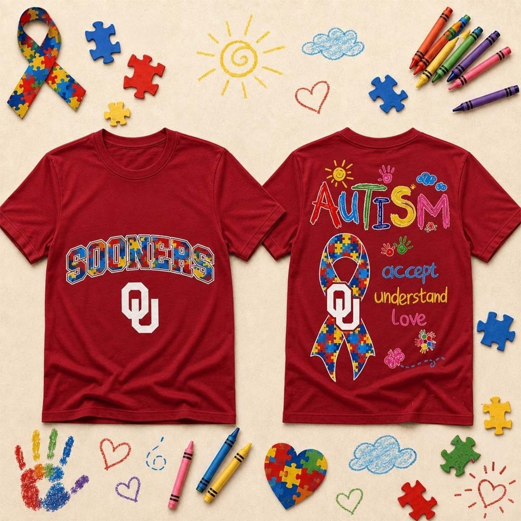 Oklahoma Sooners Autism Awareness Puzzle Ribbon T-Shirt Sooners Merch Gift For Son