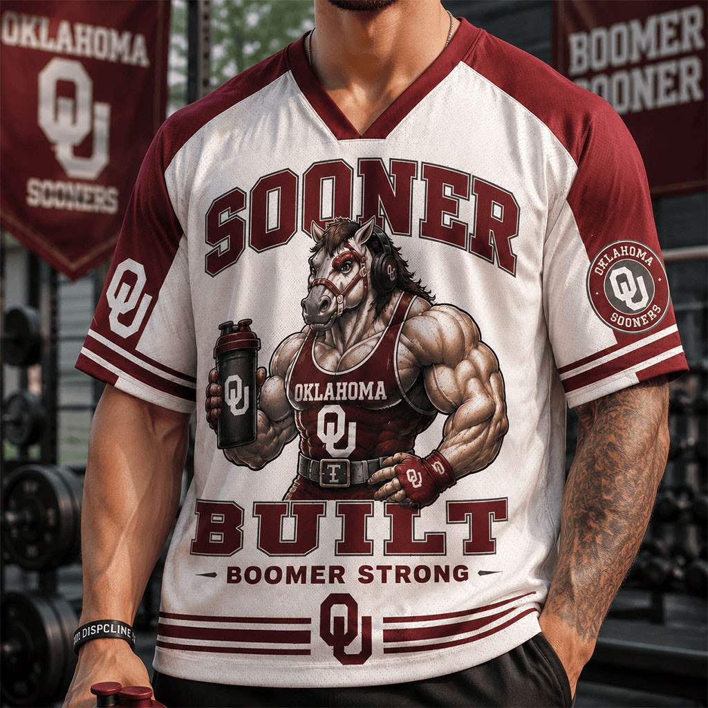 Oklahoma Sooners Merch 2026 Sooner Built Boomer Strong V-Neck Jersey Sports Fan Gift For Gym - Kdjoy