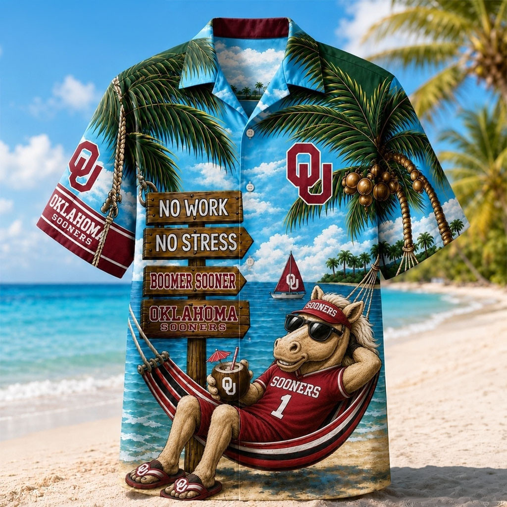 Oklahoma Sooners No Work No Stress Hawaiian Shirt Oklahoma Sooners Merch Gift For Summer - Kdjoy Oklahoma Sooners No Work No Stress Hawaiian Shirt Oklahoma Sooners Merch Gift For Summer - Kdjoy