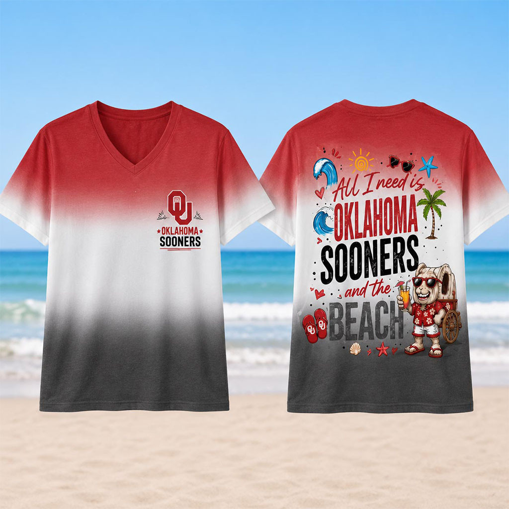 Oklahoma Sooners Tropical Beach Vibes V-Neck Shirt 2026 Oklahoma Sooners Merch Summer Gifts - Kdjoy