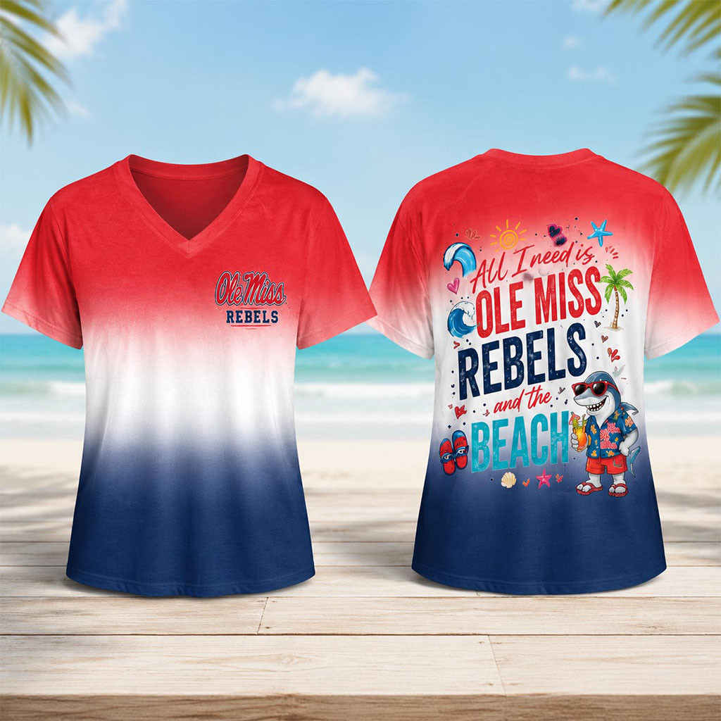 Ole Miss Rebels 2026 Tropical Beach Vibes V-Neck Shirt 2026 Ole Miss Rebels Merch Gifts - Kdjoy
