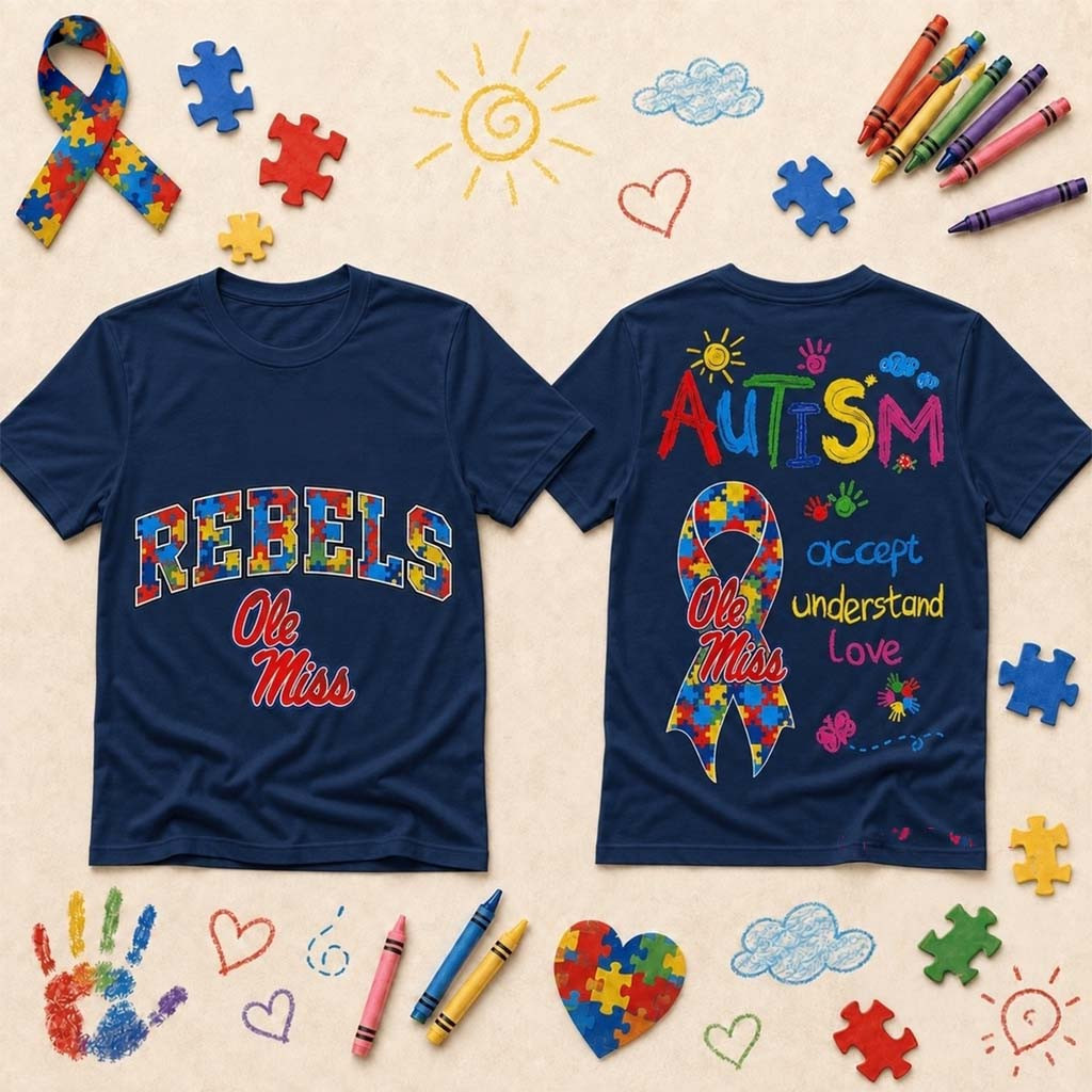 Ole Miss Rebels Autism Awareness Puzzle Ribbon T-Shirt Rebels Merch Gifts That Support Autism