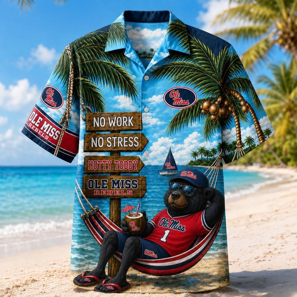 Ole Miss Rebels No Work No Stress Hawaiian Shirt Ole Miss Rebels Merch Cool Summer Gifts - Kdjoy