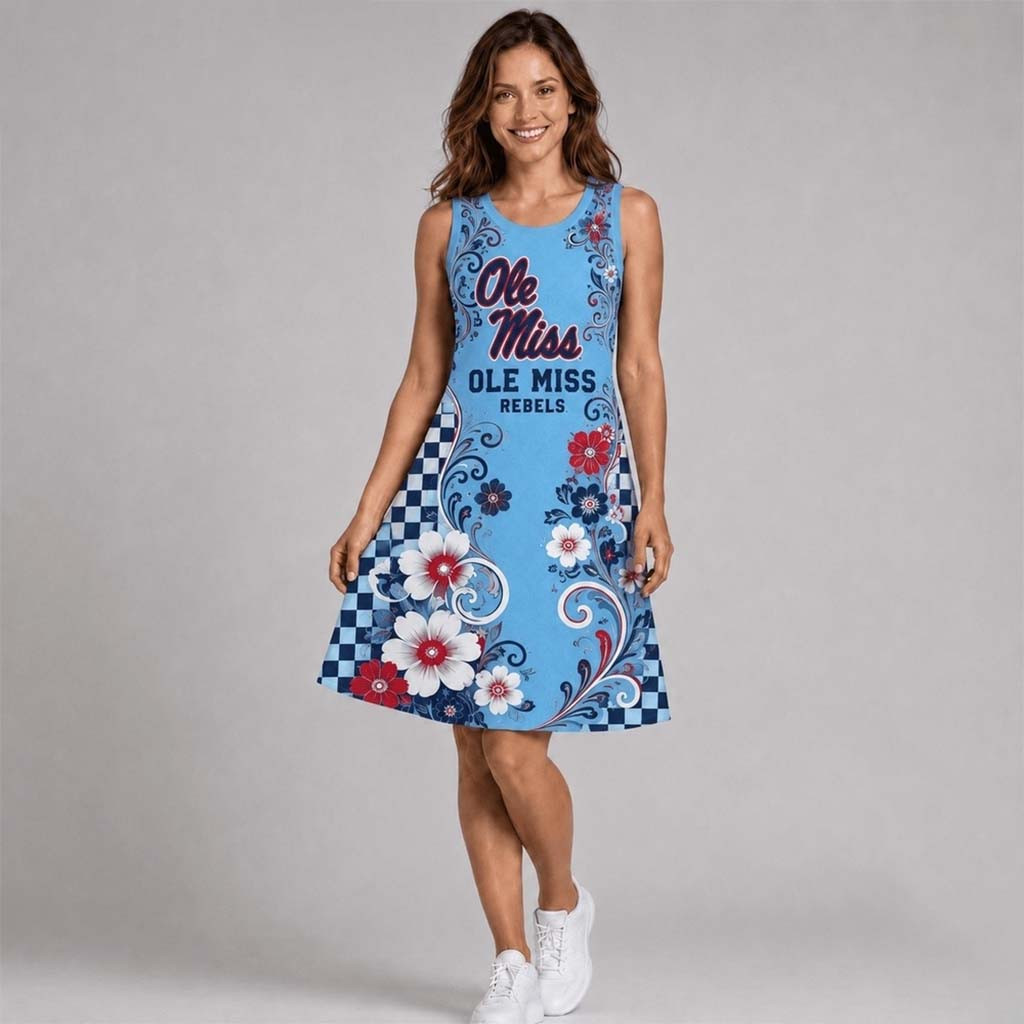 Ole Miss Rebels Sporty Floral Elegance Women's Sleeveless Dress Rebels Merch Gifts For Wife - Kdjoy