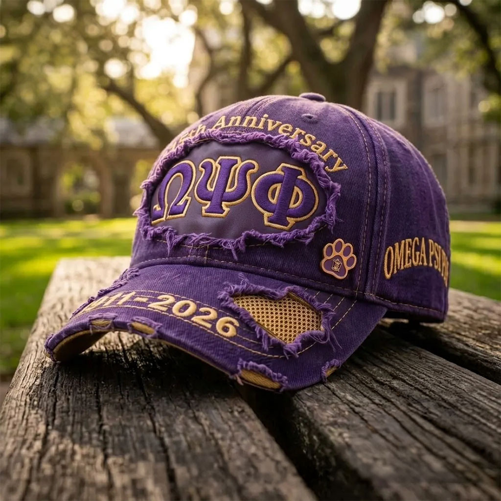 Omega Psi Phi 115th Anniversary Purple Distressed Baseball Cap Omega Psi Phi Merch Gifts - Kdjoy