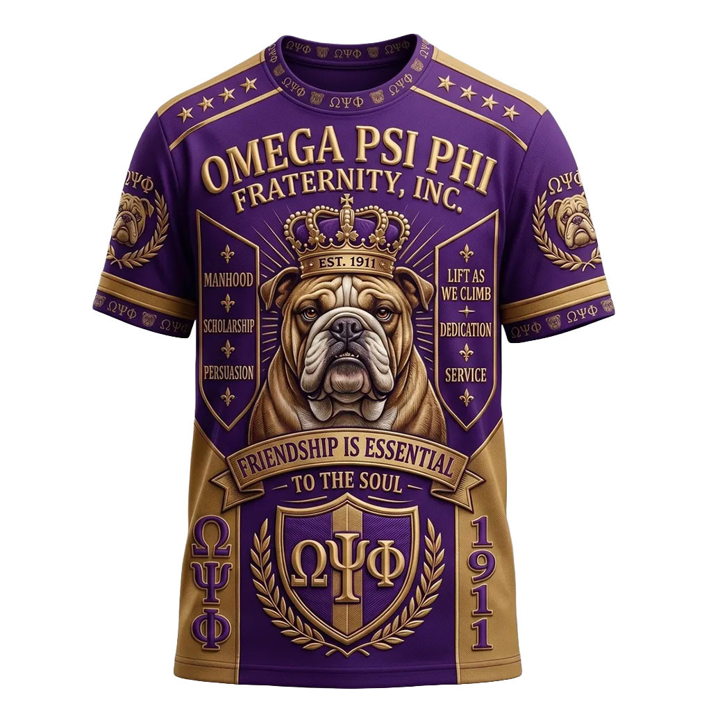 Omega Psi Phi Fraternity Bulldog Purple Gold T-Shirt Friendship Is Essential To The Soul Shirt - Kdjoy