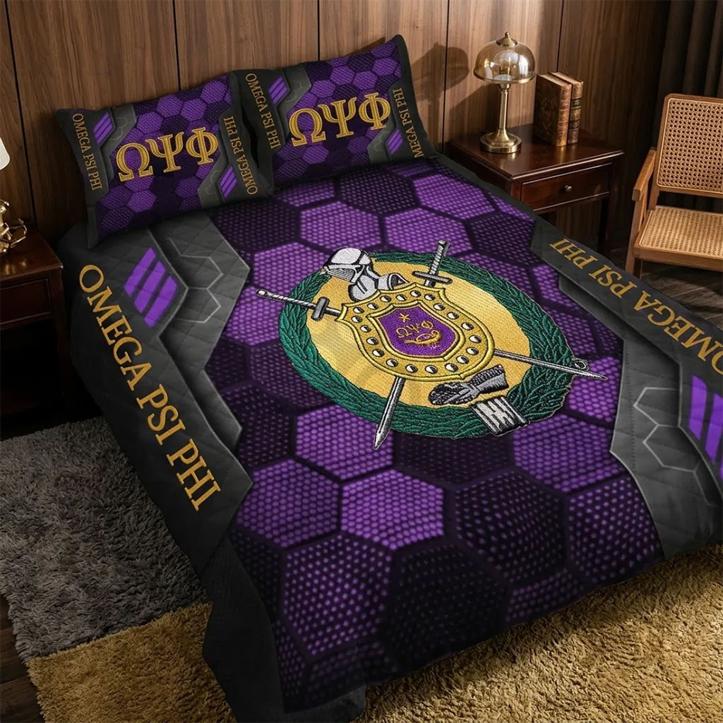 Omega Psi Phi Fraternity Purple Honeycomb Bedding Set Bedroom Decor Gift For Brothers - Kdjoy Omega Psi Phi Fraternity Purple Honeycomb Bedding Set Bedroom Decor Gift For Brothers - Kdjoy