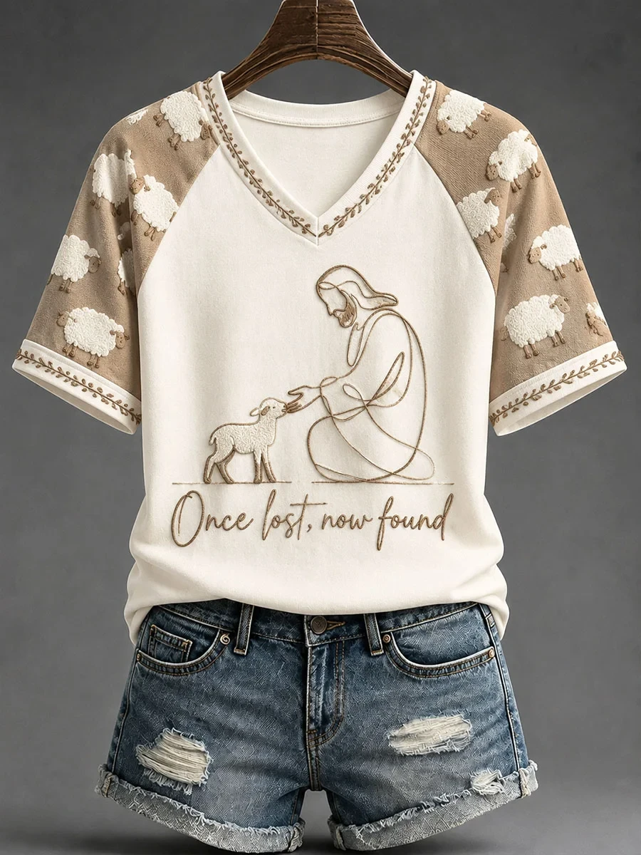 Once Lost Now Found V-Neck Shirt Faith Wear Clothing Presents For Christians - Kdjoy