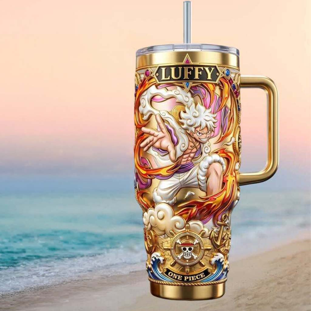 One Piece Luffy Gear Five Sun God Gold Anime Tumbler One Piece Merch Gifts For Son - Kdjoy