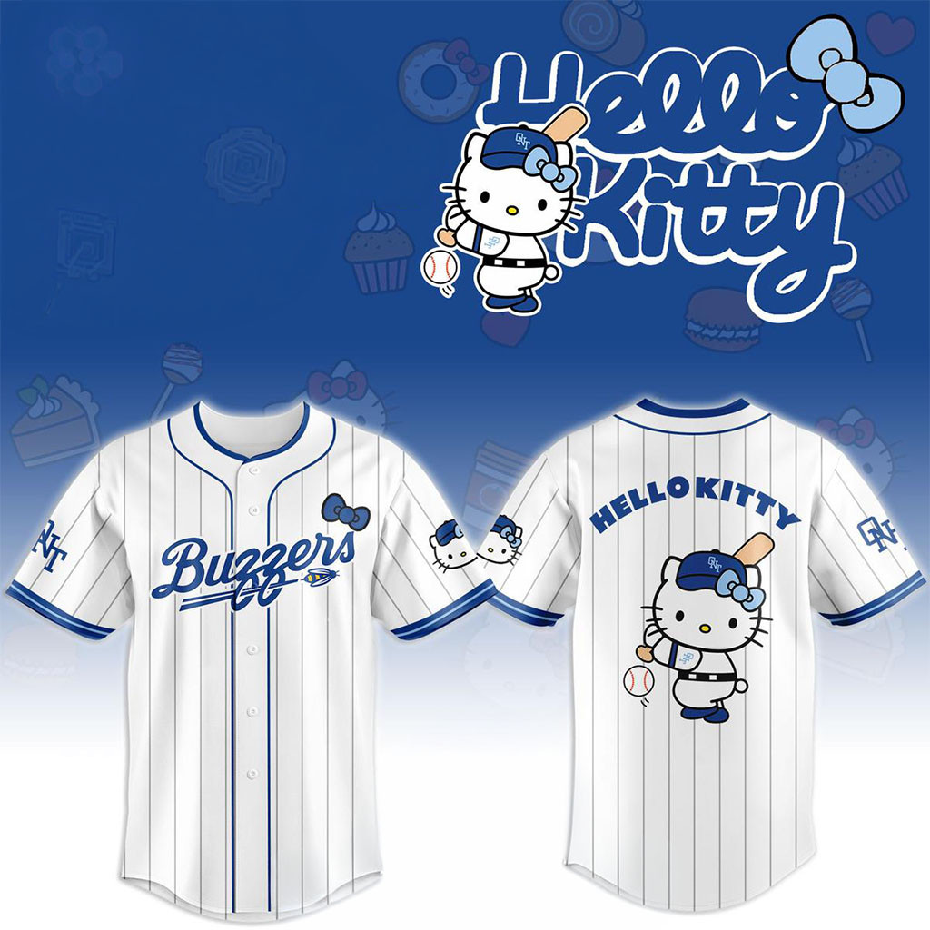 Ontario Tower Buzzers X Hello Kitty Striped 2026 Jersey Buzzers Merch Cute Game Day Gifts - Kdjoy Ontario Tower Buzzers X Hello Kitty Striped 2026 Jersey Buzzers Merch Cute Game Day Gifts - Kdjoy