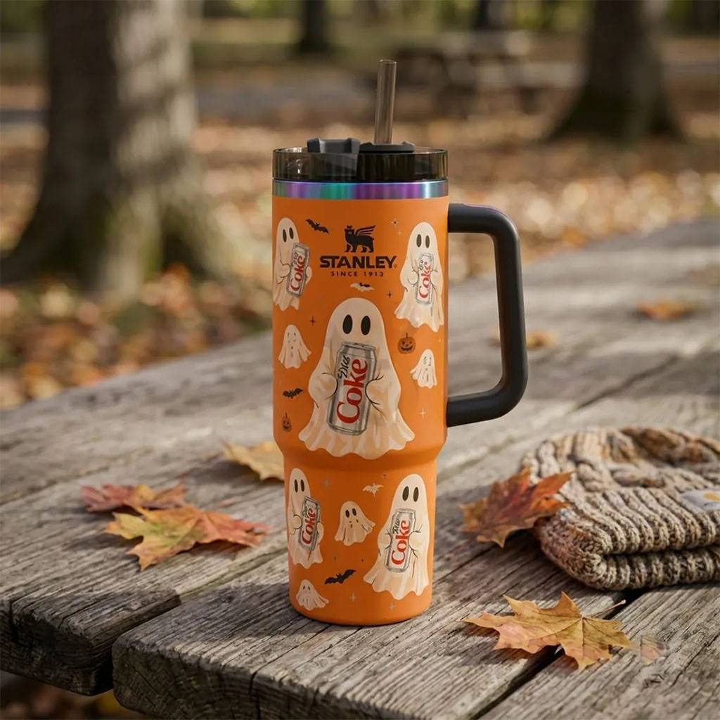 Orange Ghost Diet Coke Stanley Tumbler Cute Halloween Tumbler Best Gifts For Halloween - Kdjoy