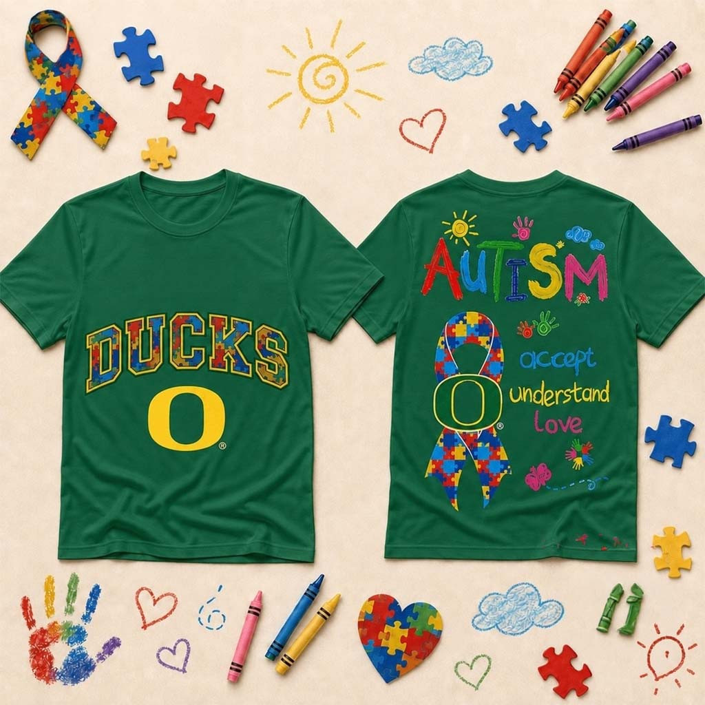 Oregon Ducks 2026 Autism Awareness Puzzle Ribbon T-Shirt Oregon Ducks Merch Fan Gifts Oregon Ducks 2026 Autism Awareness Puzzle Ribbon T-Shirt Oregon Ducks Merch Fan Gifts