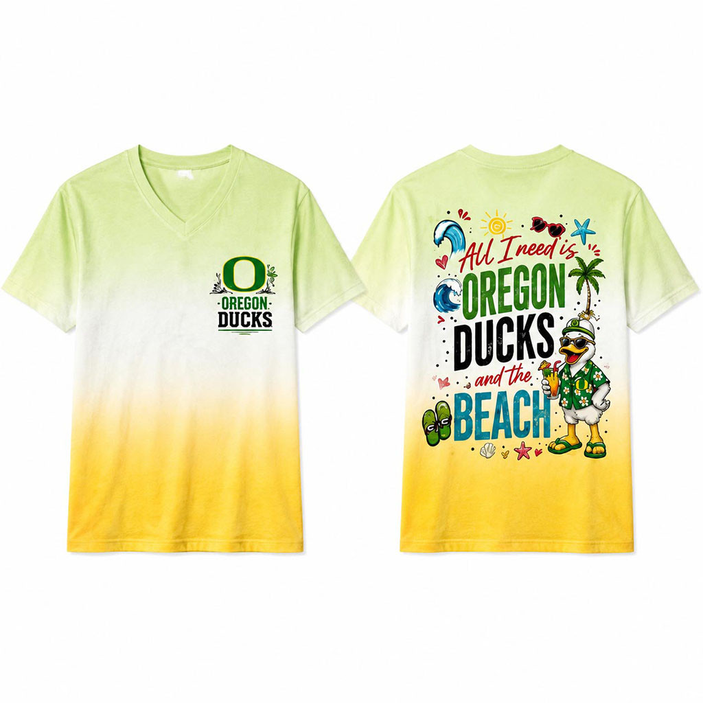 Oregon Ducks 2026 Tropical Beach Vibes V-Neck Shirt Oregon Ducks Merch Gift For Summer - Kdjoy Oregon Ducks 2026 Tropical Beach Vibes V-Neck Shirt Oregon Ducks Merch Gift For Summer - Kdjoy