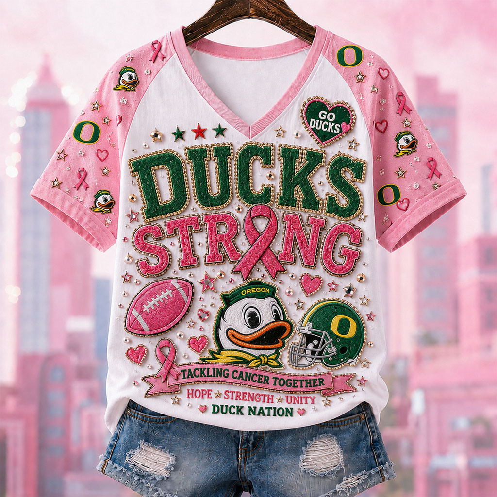 Oregon Ducks Breast Cancer Awareness V-Neck Shirt Pink Out Game Day For Cure Ducks Merch