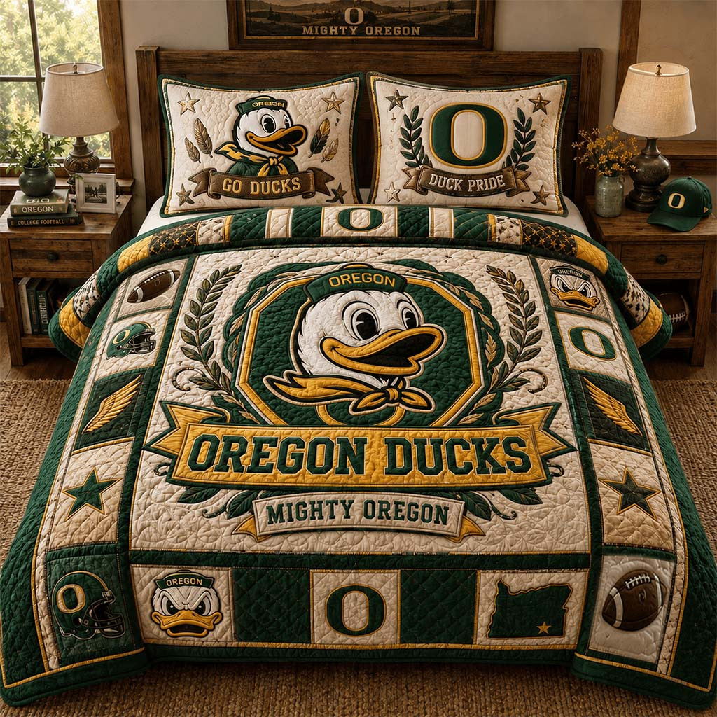 Oregon Ducks Merch Go Ducks Duck Pride Bedding Set Football Fan Gift Ideas - Kdjoy