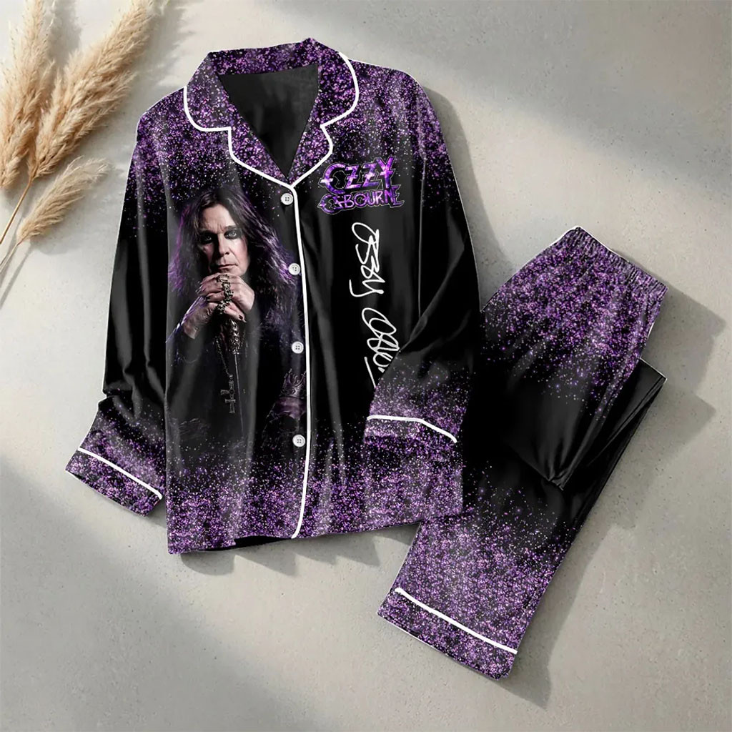Ozzy Osbourne Purple Glitter Pattern Pajama Set 2026 Ozzy Osbourne Merch Present For Mom - Kdjoy Ozzy Osbourne Purple Glitter Pattern Pajama Set 2026 Ozzy Osbourne Merch Present For Mom - Kdjoy
