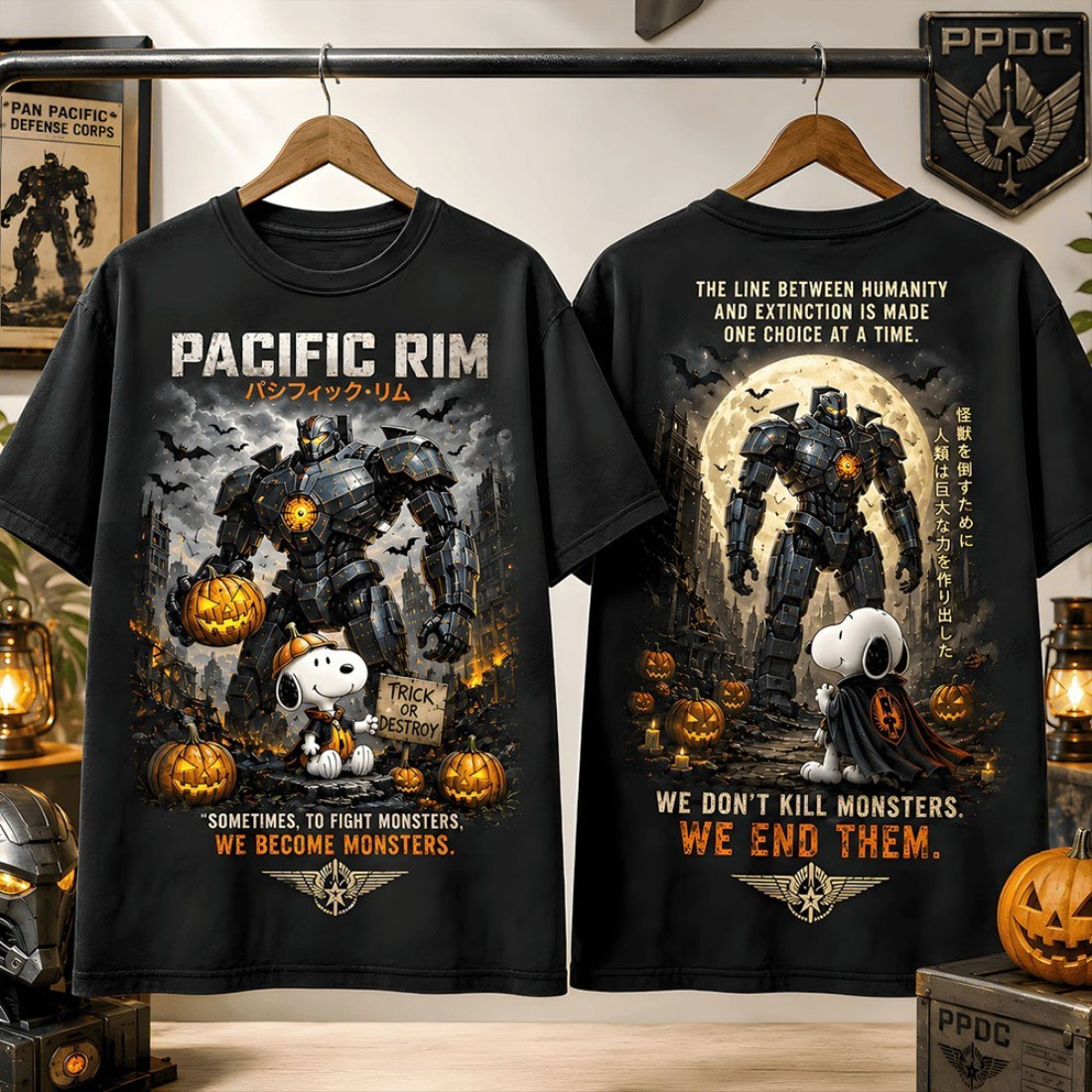 Pacific Rim x Snoopy Halloween Mecha Jaeger Pumpkin T-Shirt Pacific Rim Merch Fan Gifts - Kdjoy