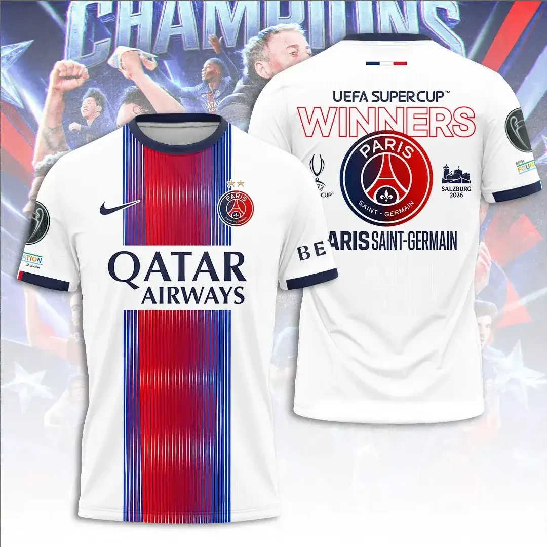 Paris Saint-Germain 2026 UEFA Super Cup Winners Shirt Paris Saint-Germain Merch White - Kdjoy Paris Saint-Germain 2026 UEFA Super Cup Winners Shirt Paris Saint-Germain Merch White - Kdjoy