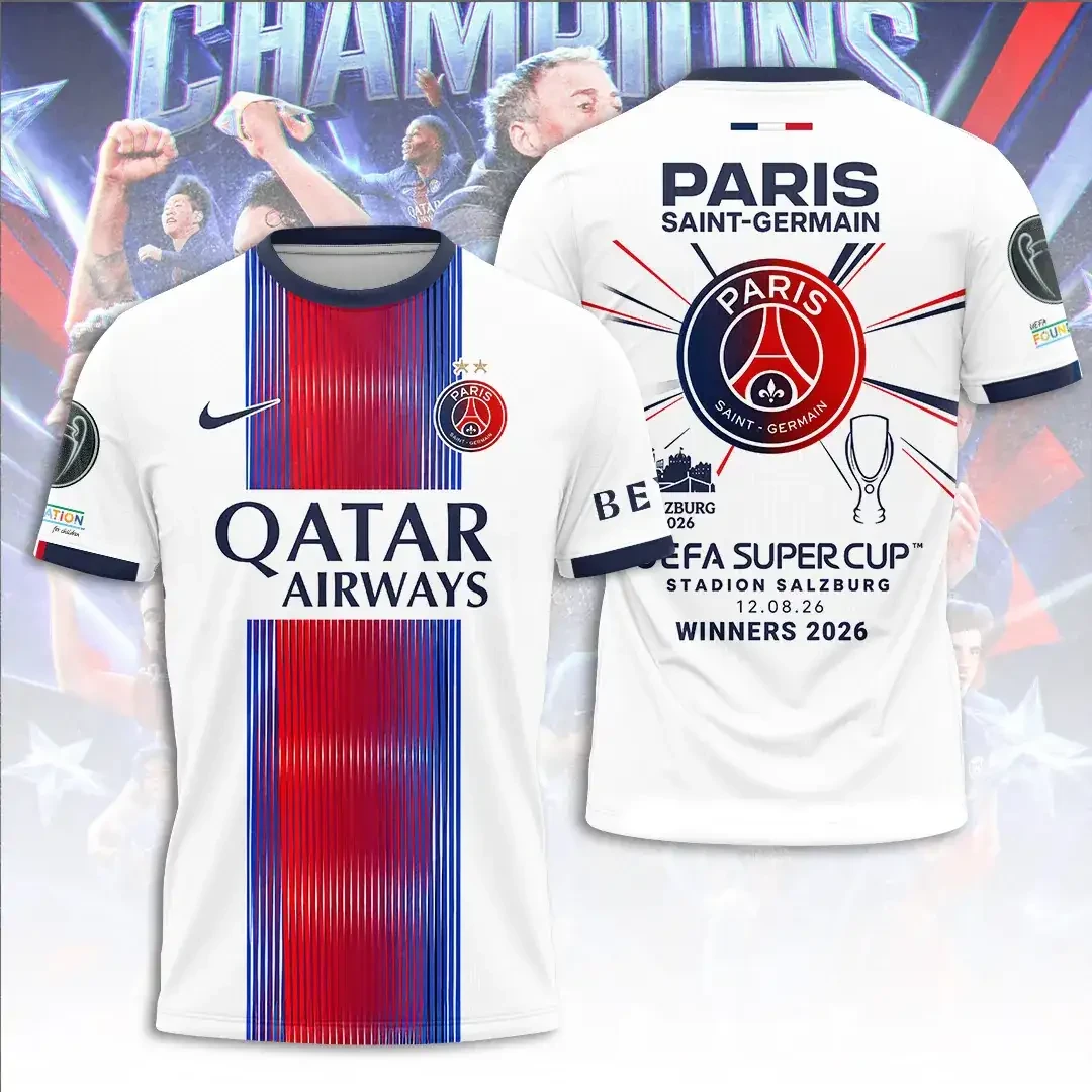 Paris Saint-Germain Merch 2026 UEFA Super Cup Winners Shirt Present For Husband - Kdjoy Paris Saint-Germain Merch 2026 UEFA Super Cup Winners Shirt Present For Husband - Kdjoy