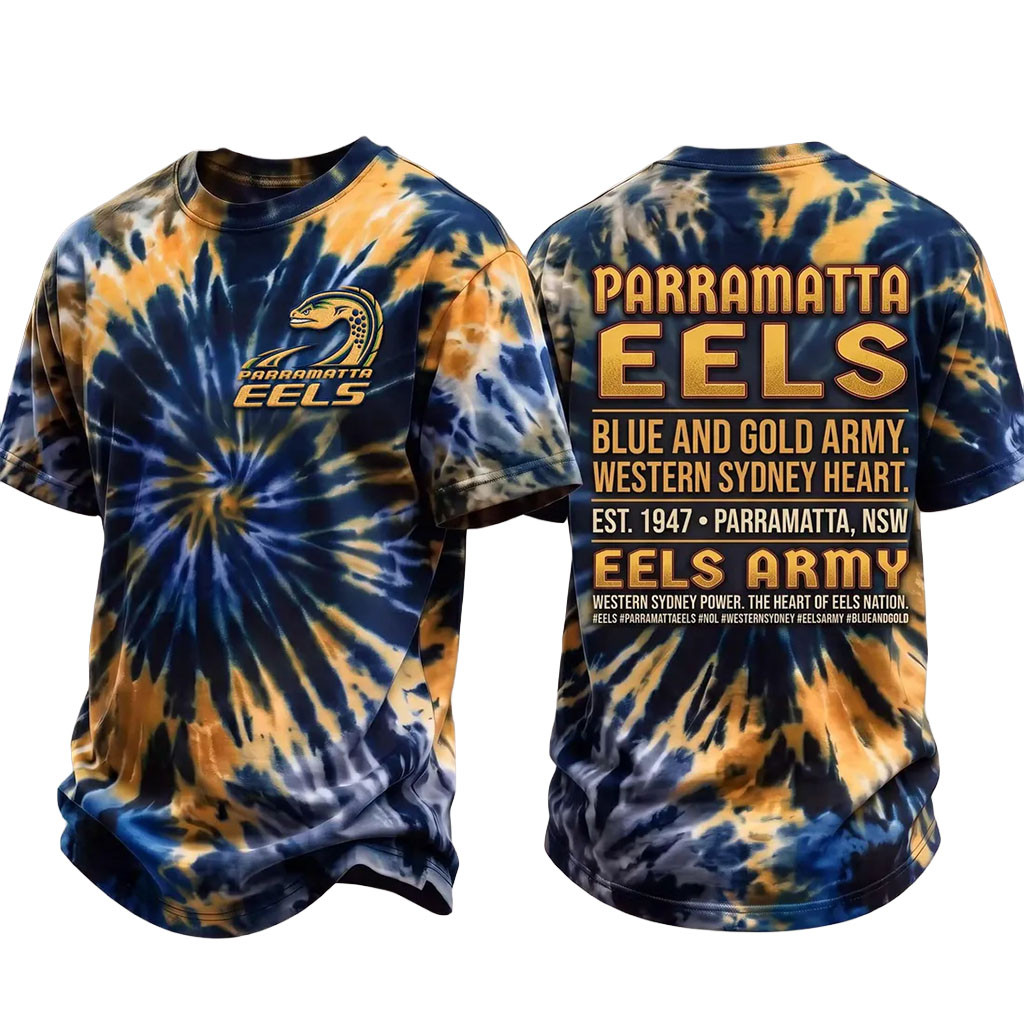 Parramatta Eels Blue And Gold Army Tie Dye T-Shirt Western Sydney Heart Parramatta Eels Merch - Kdjoy Parramatta Eels Blue And Gold Army Tie Dye T-Shirt Western Sydney Heart Parramatta Eels Merch - Kdjoy