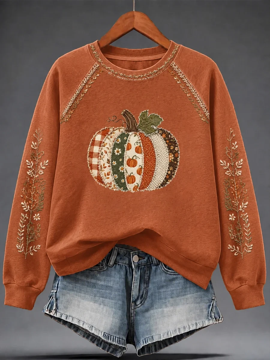 Patchwork Pumpkin Floral Sweatshirt Autumn Pumpkin Clothing Ideas Gift - Kdjoy