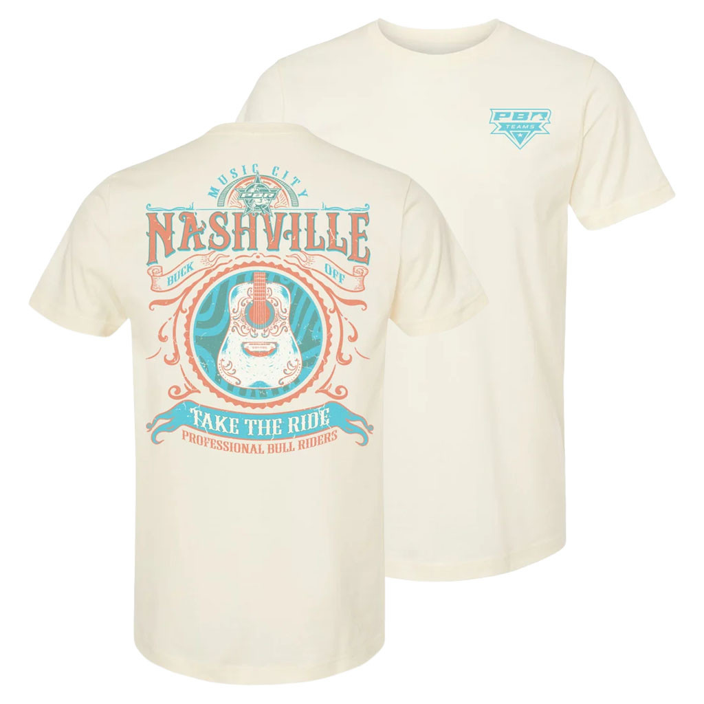 PBR Merch 2026 PBR Teams Nashville Take The Ride Guitar T-Shirt Natural Gift For Bull Riders