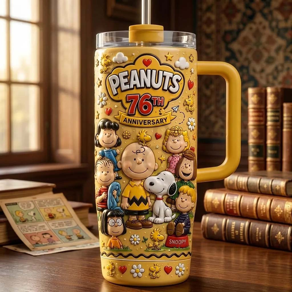 Peanuts 76th Anniversary Yellow Stanley Tumbler Cute Characters Travel Cup Peanuts Merch - Kdjoy