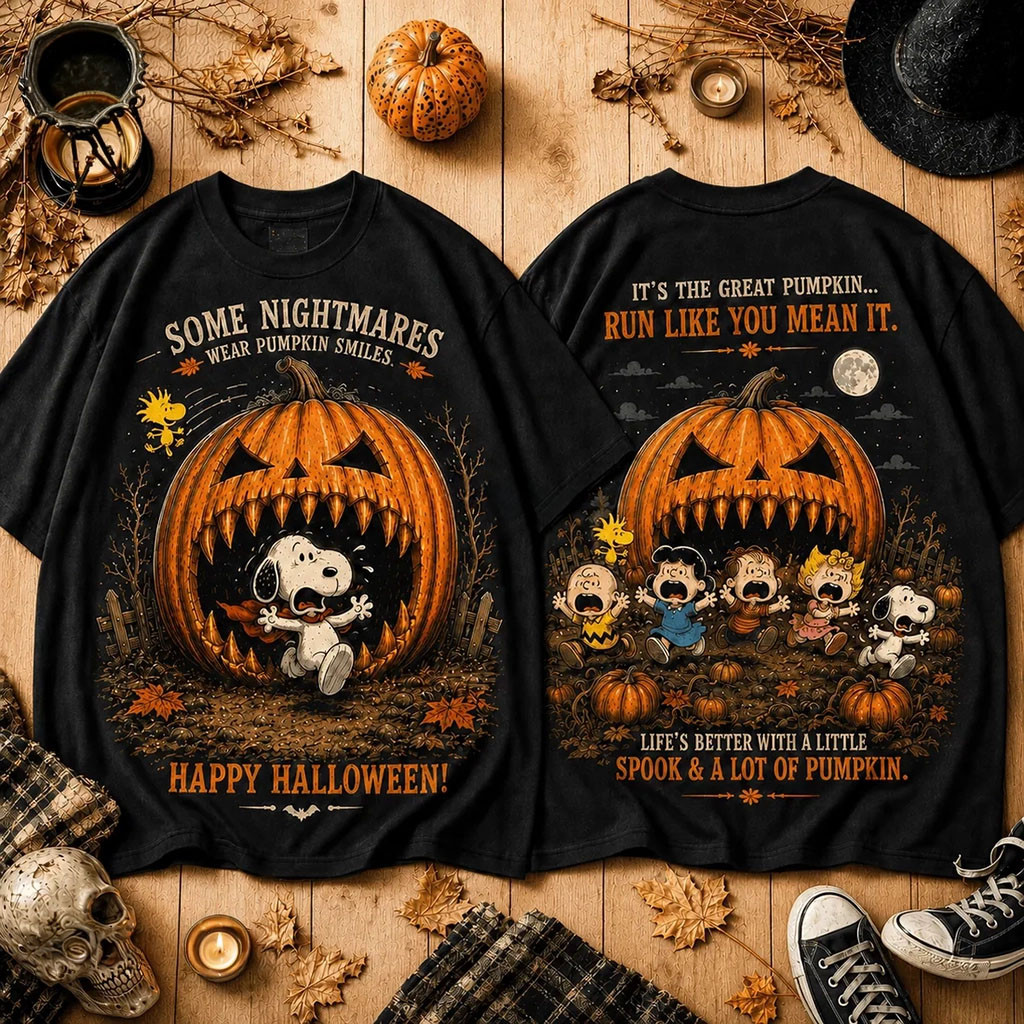 Peanuts Great Pumpkin Halloween 2026 T-Shirt Some Nightmares Wear Pumpkin Smiles Tee Spooky