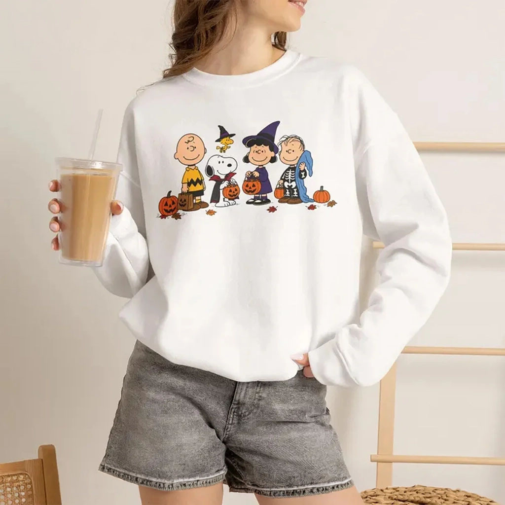 Peanuts Halloween Characters Trick Or Treat Crewneck Sweatshirt Spirit Halloween Outfits Womens - Kdjoy