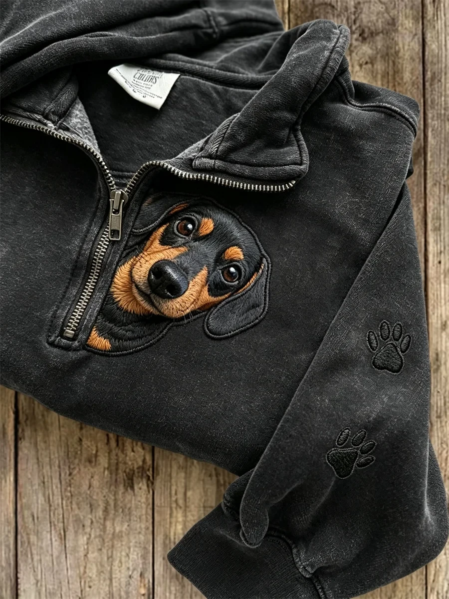 Peeking Dachshund Dog Half Zip Sweatshirt Dachshund Lover Apparel Gift - Kdjoy Peeking Dachshund Dog Half Zip Sweatshirt Dachshund Lover Apparel Gift - Kdjoy