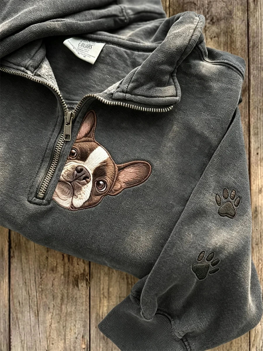 Peeking French Bulldog Half Zip Sweatshirt Frenchie Lover Merch Fan Gear Gift - Kdjoy
