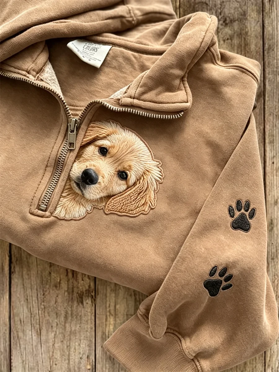 Peeking Golden Retriever Half Zip Sweatshirt Golden Retriever Puppy Apparel Gift - Kdjoy Peeking Golden Retriever Half Zip Sweatshirt Golden Retriever Puppy Apparel Gift - Kdjoy